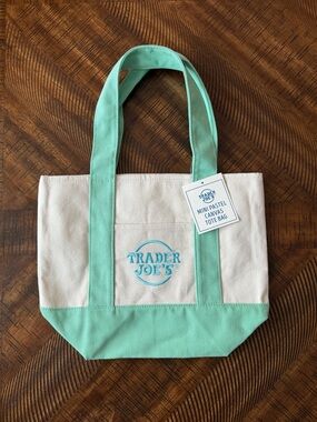 NWT Trader Joe’s Mini Pastel Canvas Tote Bag -
Mint Green
